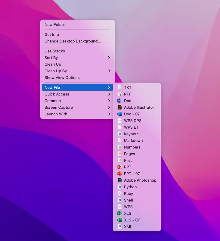 crear nuevos archivos en Mac utilizando iBoysoft MagicMenu