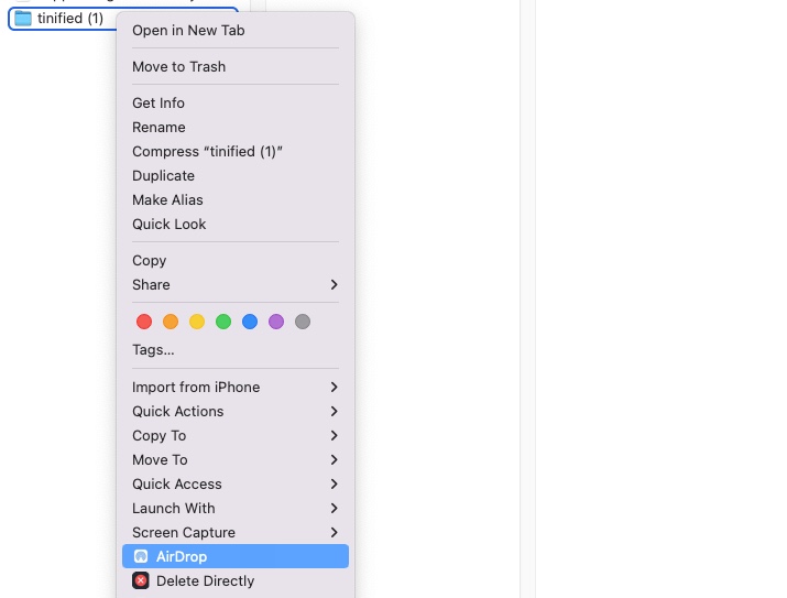 right click to AirDrop files on Mac