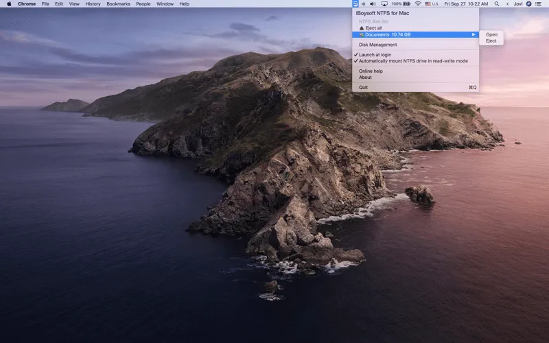  iBoysoft NTFS for Mac menu bar