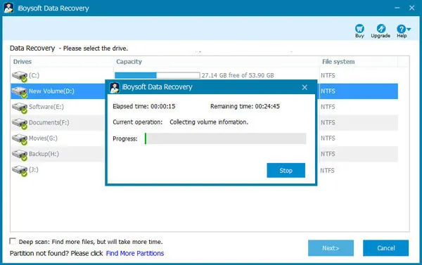 scan data on the drive with iBoysoft data Recovery for Windows