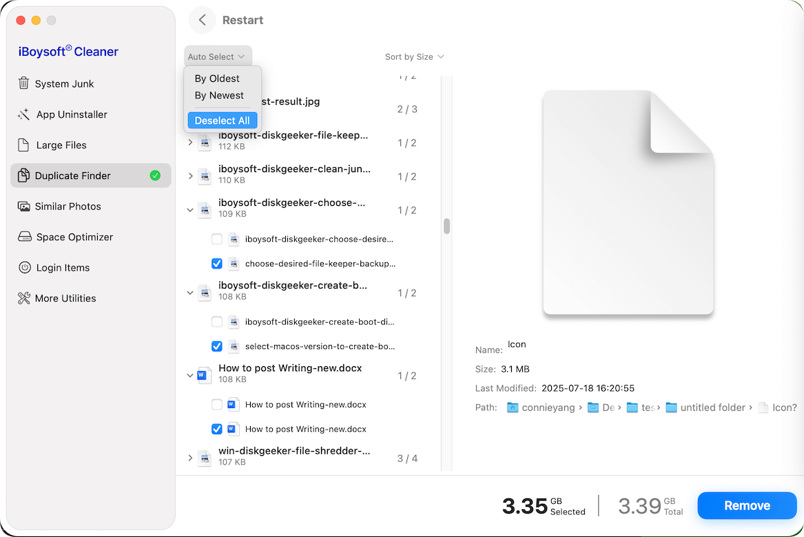 Scanned duplicate files