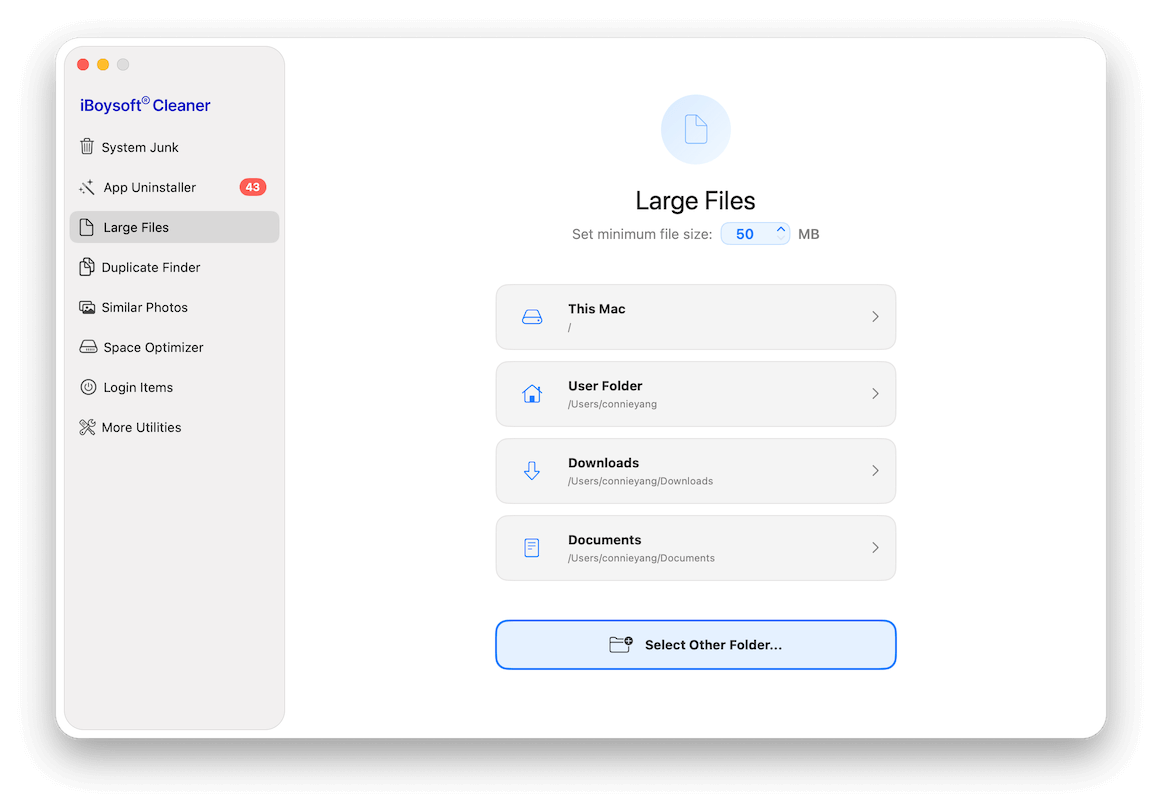 Choose the location to scan large files