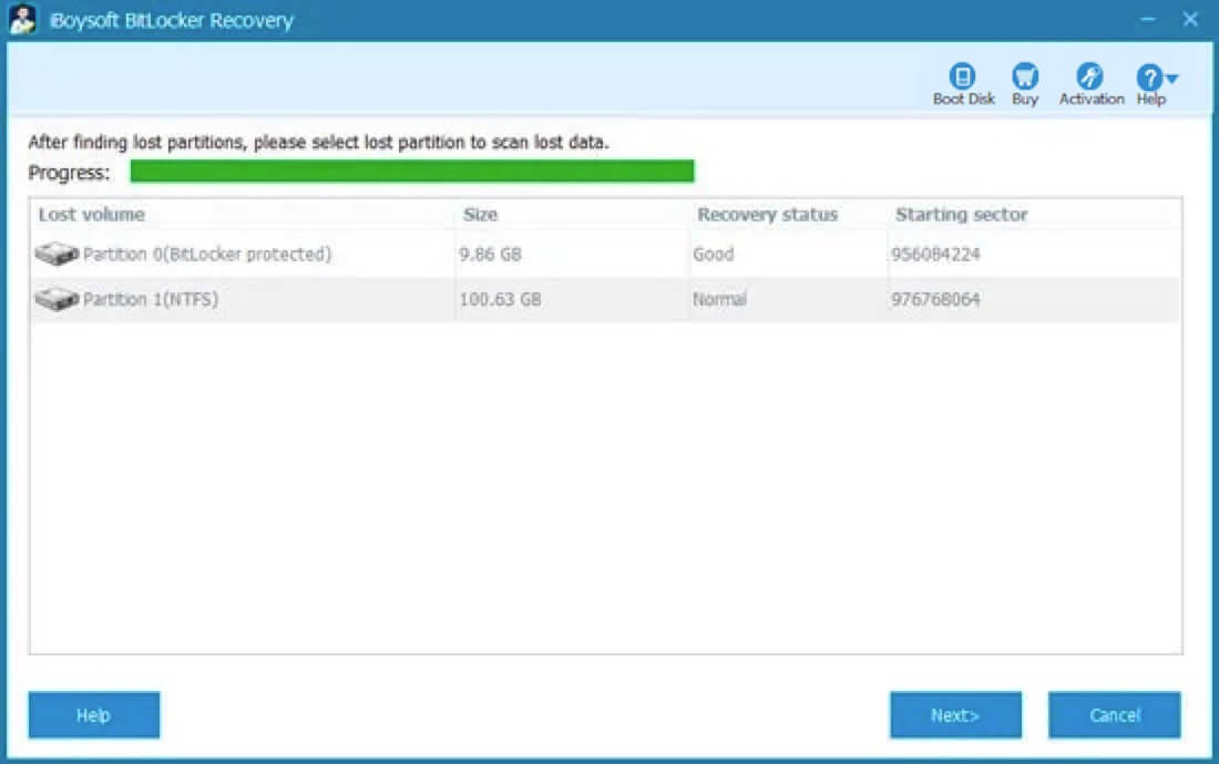 Recover deleted or lost BitLocker encrypted partition