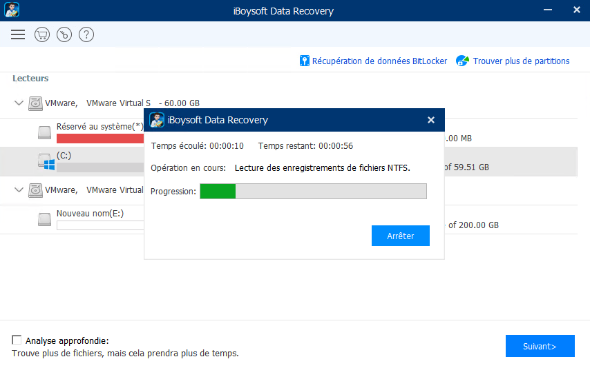 Analyse par iBoysoft Data Recovery pour rechercher les données perdues/supprimées
