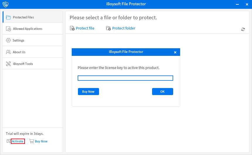 Click Activate button of iBoysoft File Protector.