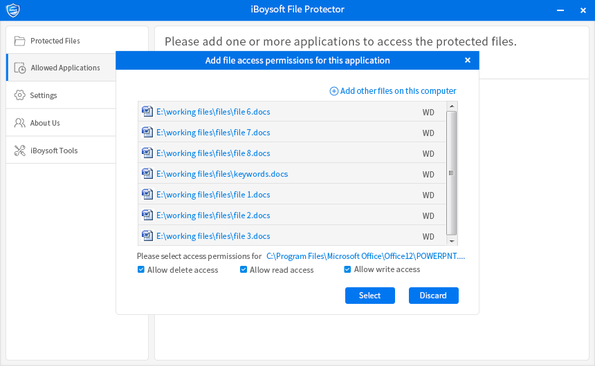 Allow one application to access several files