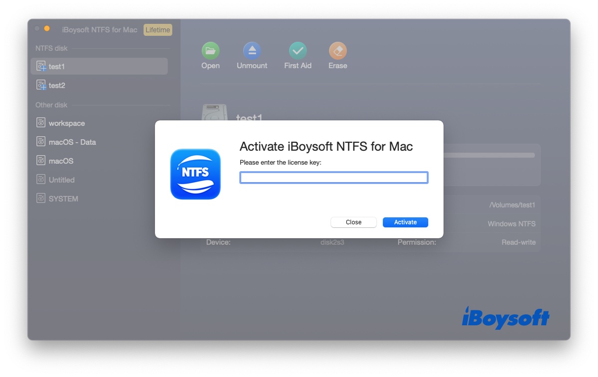 Activate iBoysoft NTFS for Mac with License