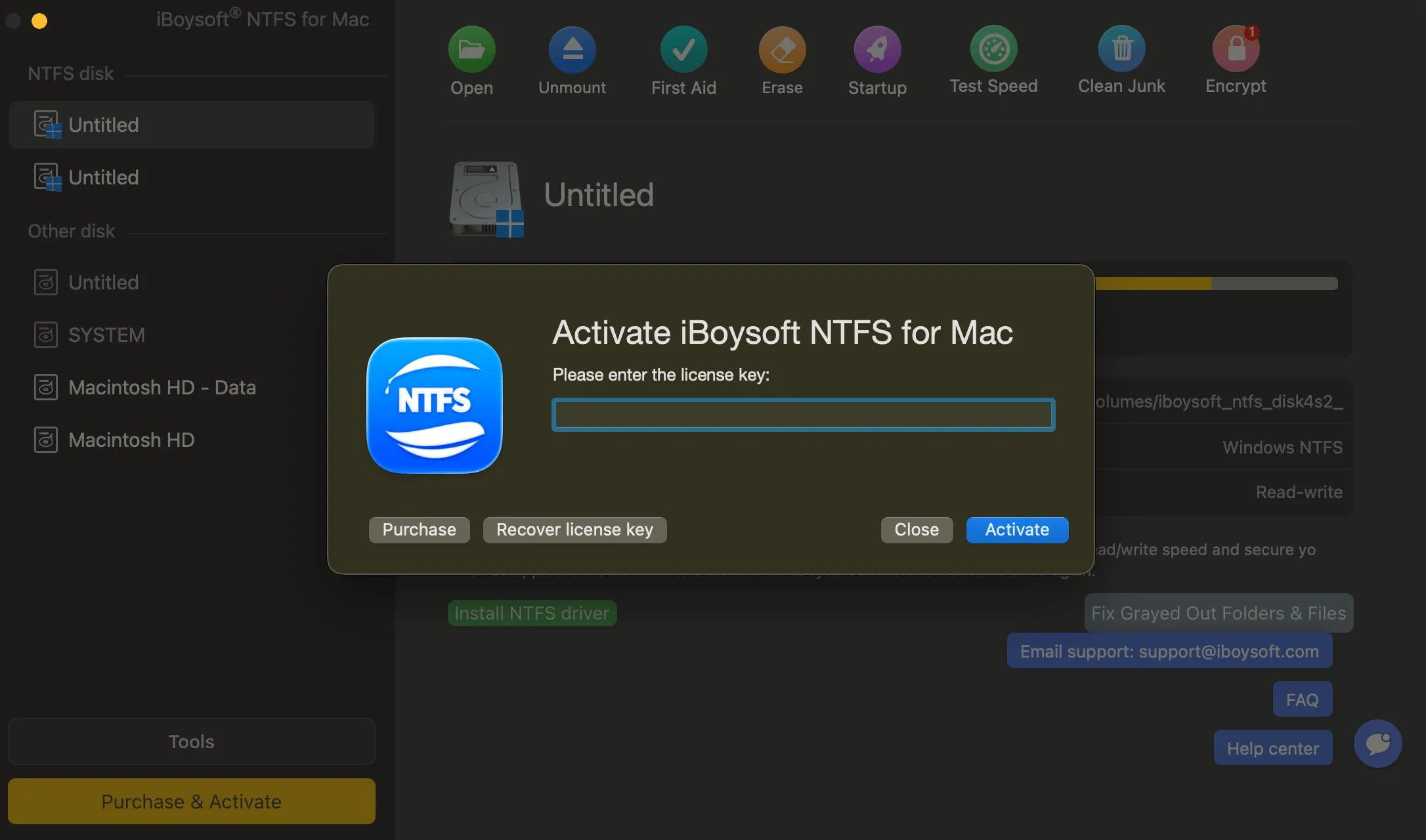 Activate iBoysoft NTFS for Mac with license