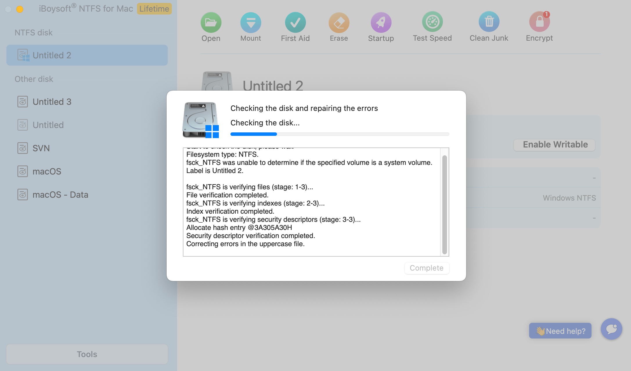 Repair NTFS disk errors with iBoysoft NTFS for Mac