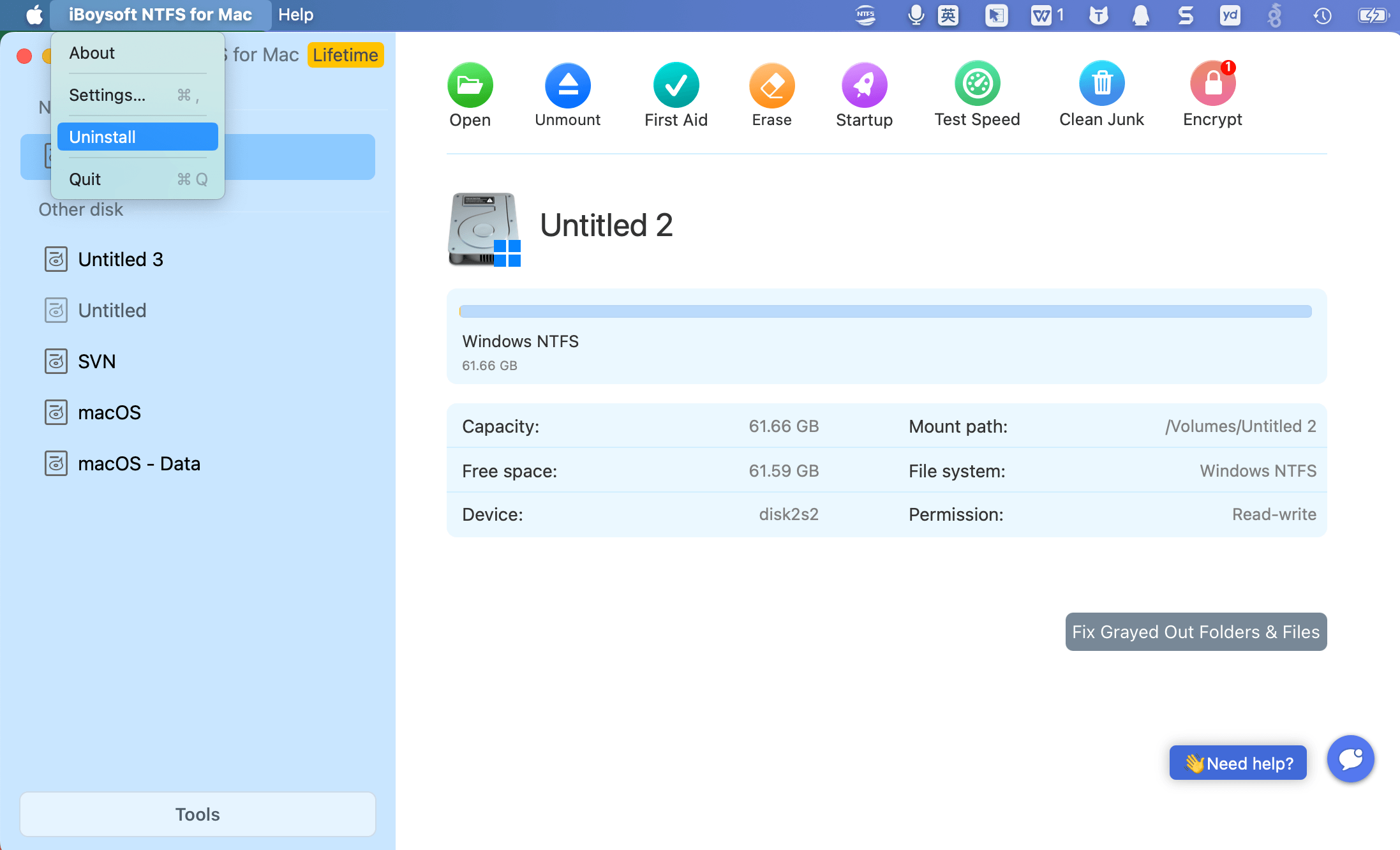 Uninstall iBoysoft NTFS for Mac