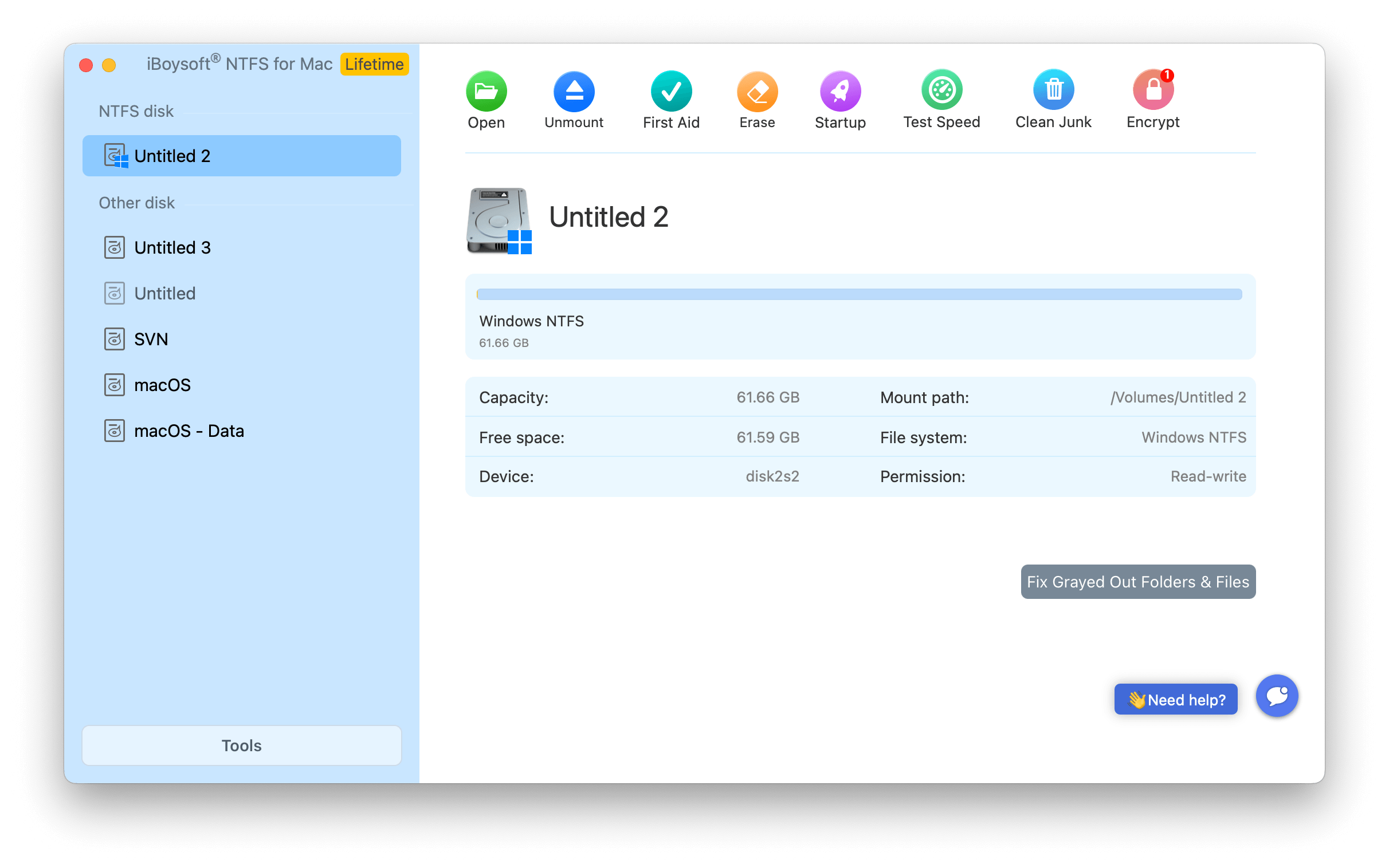 Unmount an NTFS Disk with iBoysoft NTFS for Mac