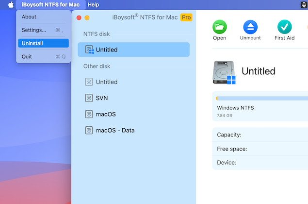 uninstall iBoysoft NTFS for Mac