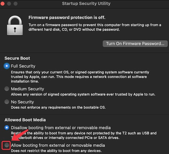 Change startup security settings on Mac