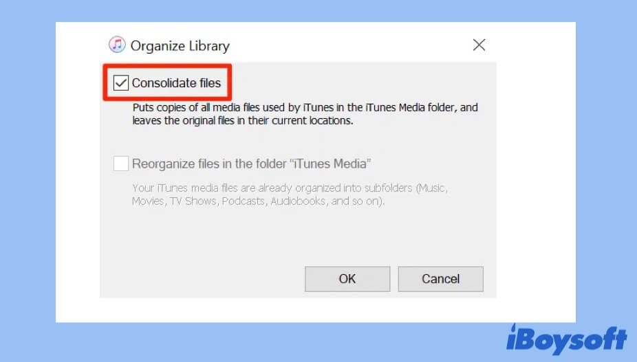 Check in the Consolidate files option