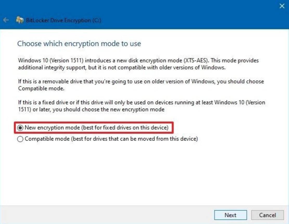 choose encryption mode
