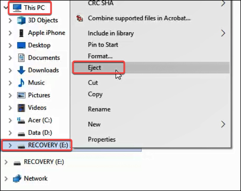 Eject a USB flash drive from File Explorer