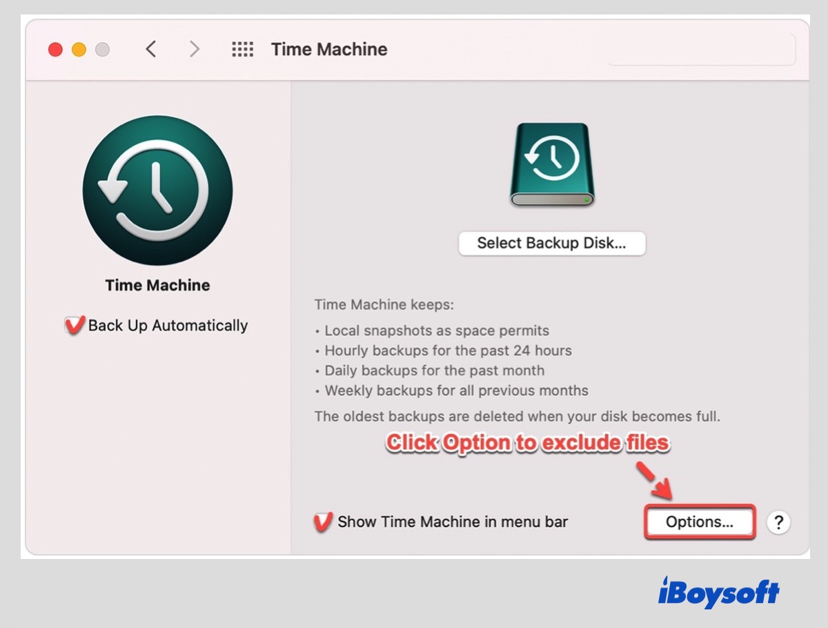 Time machine Option to exclude files