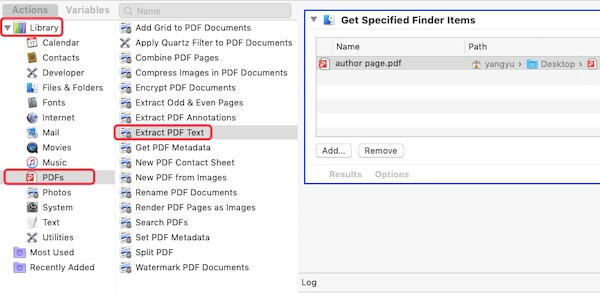 Extract PDF text from Automator