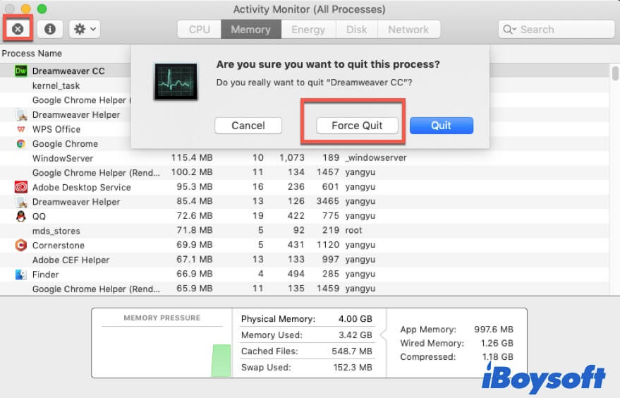Force quit apps to free up memory on Mac
