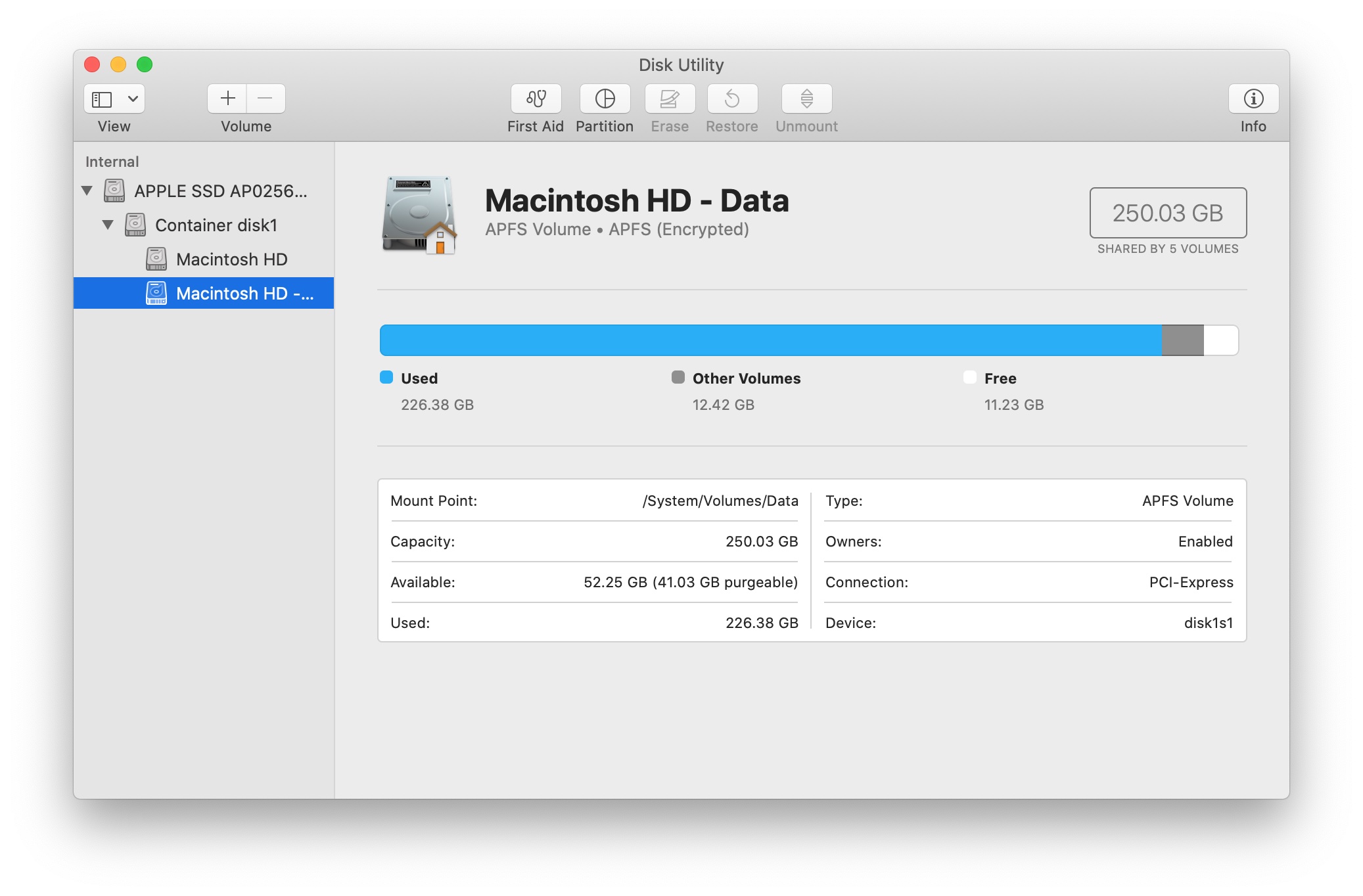 Interface of Disk Utility