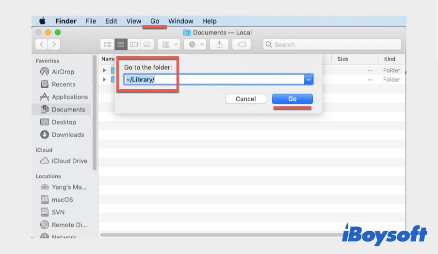 open Library folder on Mac Finder