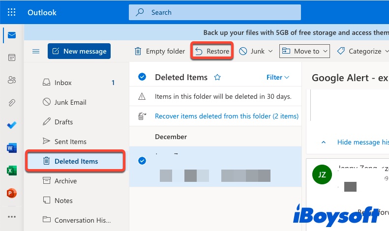 recover deleted emails from Outlook
