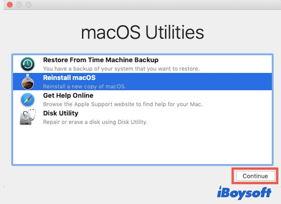 Reinstall macOS in macOS Recovery mode