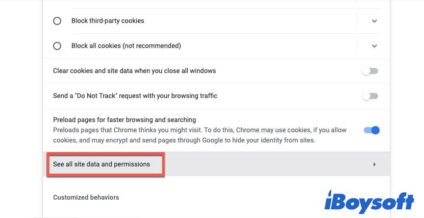 click 'See all site data and permissions' in Chrome