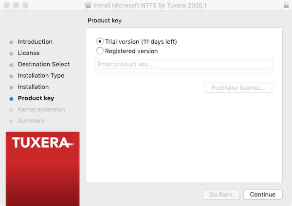 Sélectionnez la version d'essai gratuite de Tuxera NTFS for Mac.