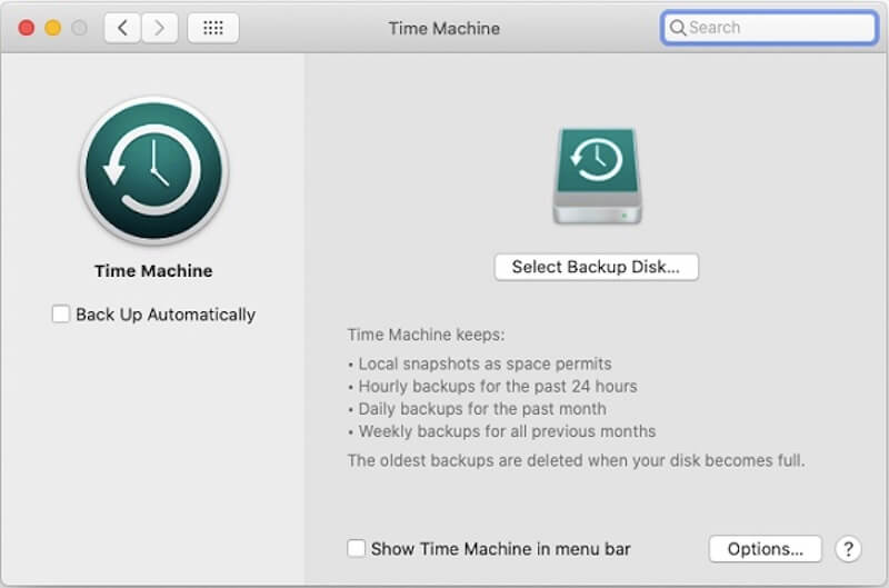 select the backup disk in Time Machine preferences