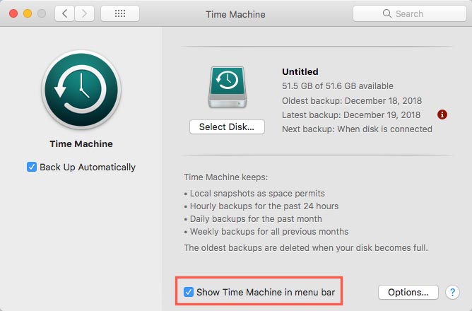 show Time Machine in menu bar