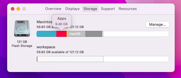 the overview of Storage tab in About This Mac