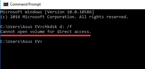 CHKDSK cannot open volume for direct access