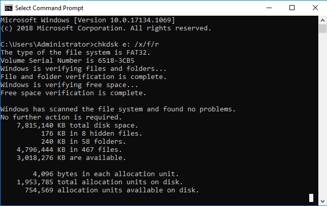 chkdsk in command prompt