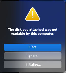 The disk you attached was not readable by this computer