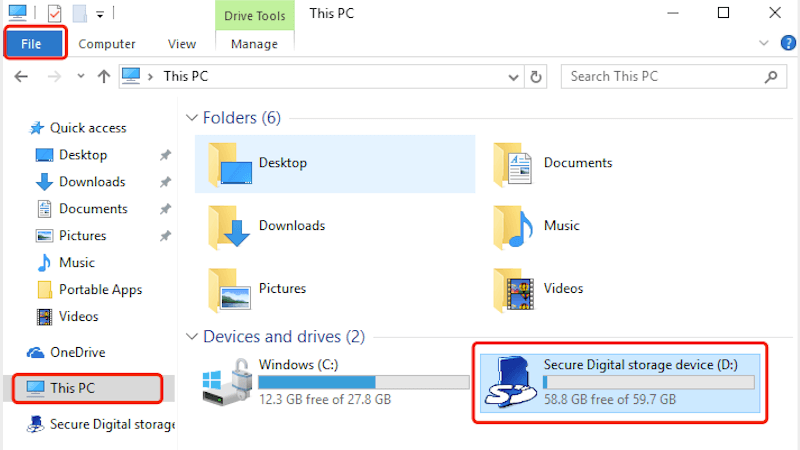 Format your SD card in File Explorer