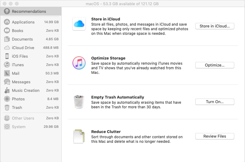 how to manage storage on mac says other