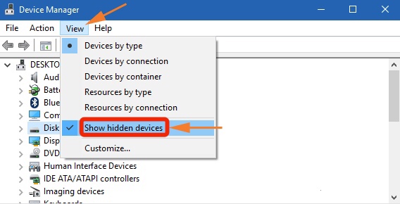 Show hidden SSD in View in Device Manager