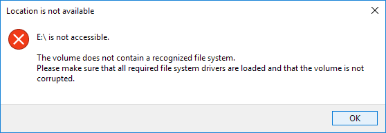 This volume does not contain a recognized file system