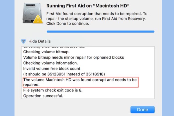 First Aid found corruption that needs to be repaired on Mac