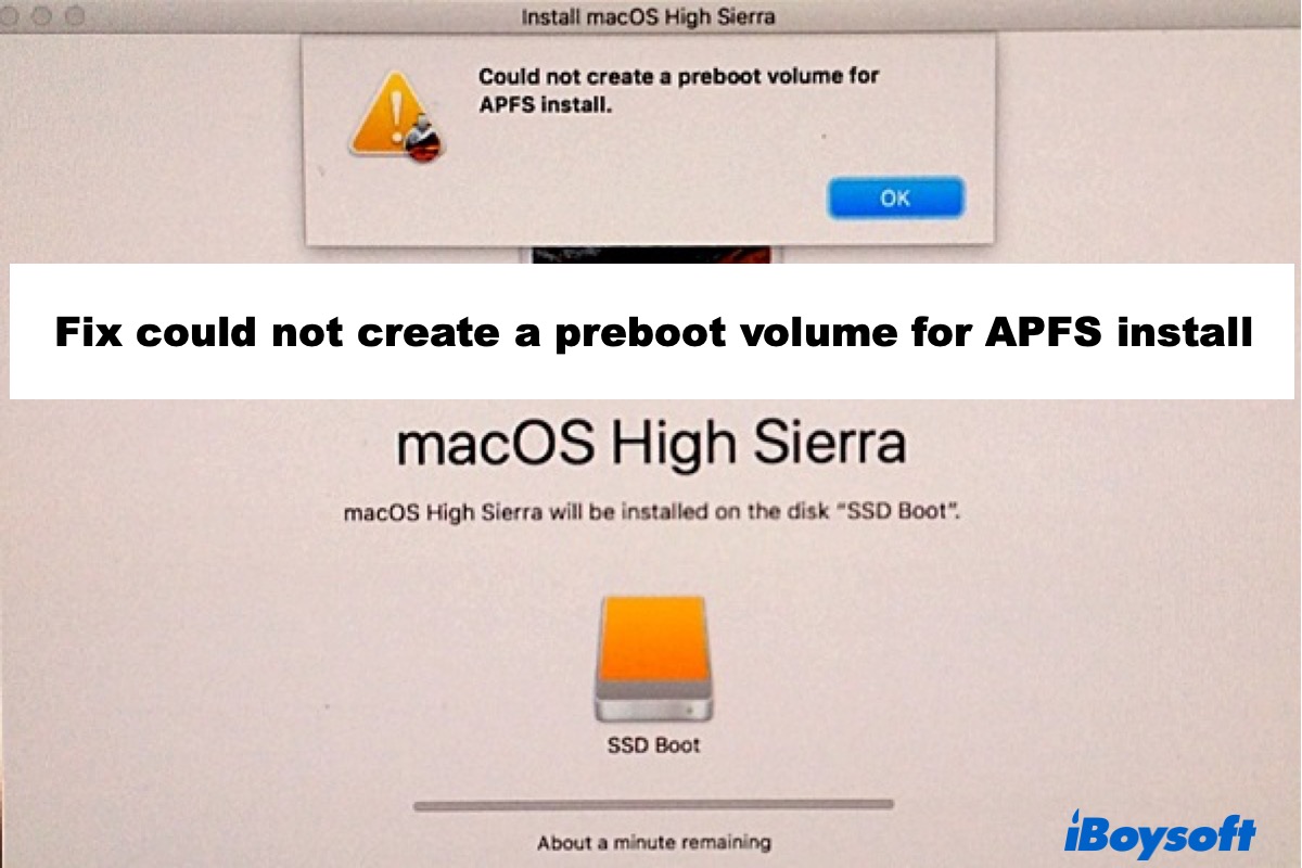 mac os could not create a preboot volume for apfs install