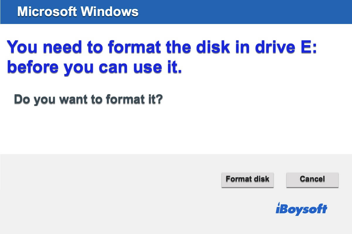 you need to format the disk in e before you can use it