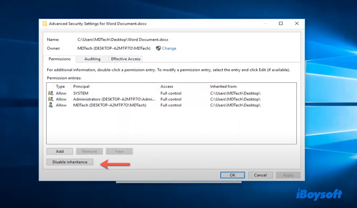 ワードファイルの継承を無効にする